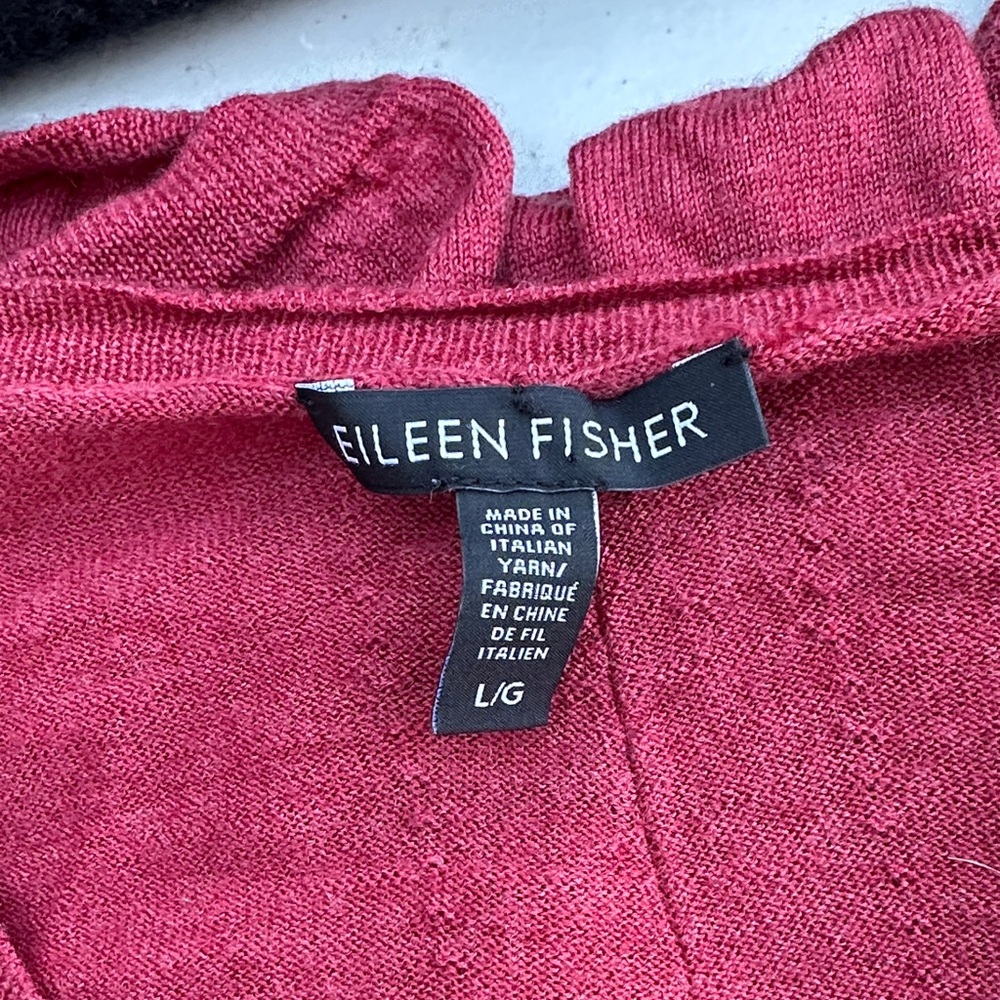 Eileen Fisher 100% Merino Wool Deep Red Knit Top with pockets